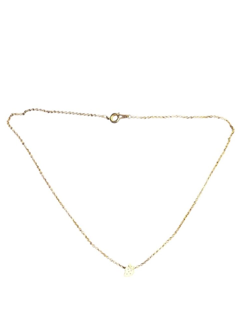 Dainty Minimalist Goldtone Chain Choker Necklace White Enamel Strawberry 14 in.